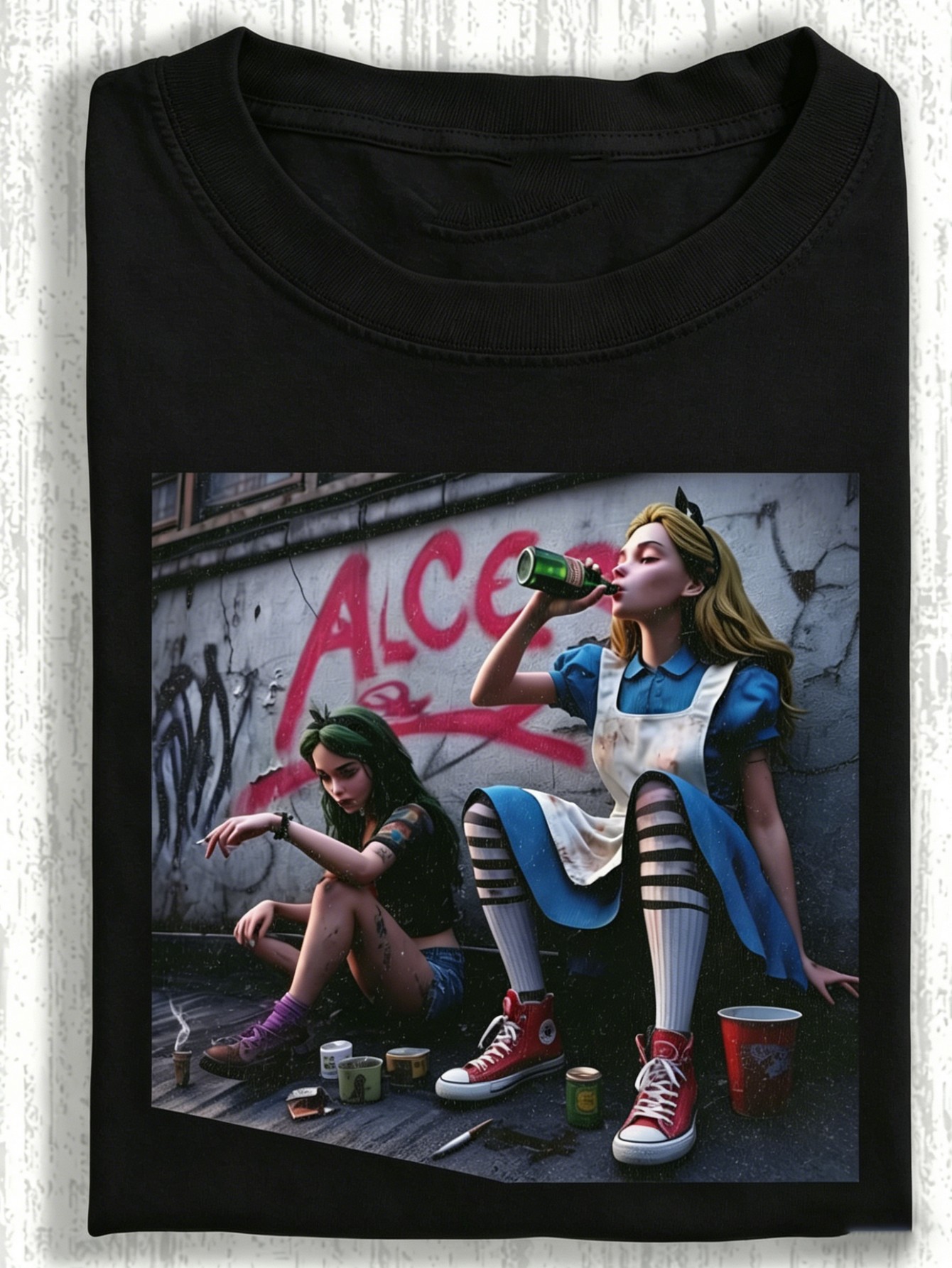 Street Fashion Graffiti - Double Vivid Rebellious Character Printed T-Shirt