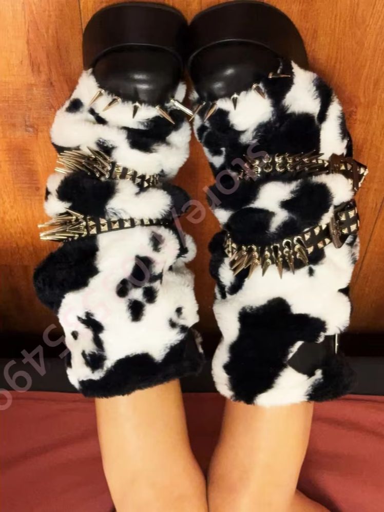 Street Fashion Winter 2026 - Winter Platform Cow Print Plush Boots