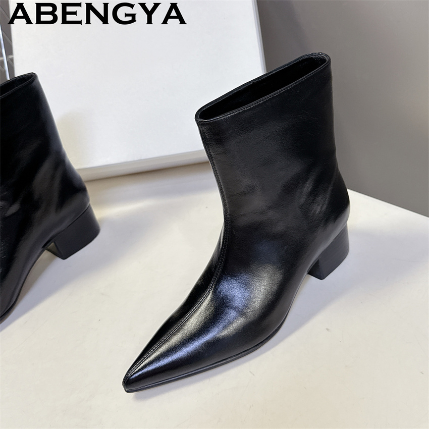 Street Fashion Week - Brown Black Genuine Leather Pointy Toe