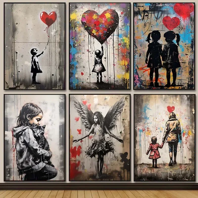 Street Fashion Poster - Banksy Graffiti Boy Girl with Balloon