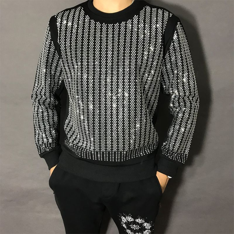 Men Luxury Rhinestone Crew Nec - Oversized Crewneck Fleece recension och pris