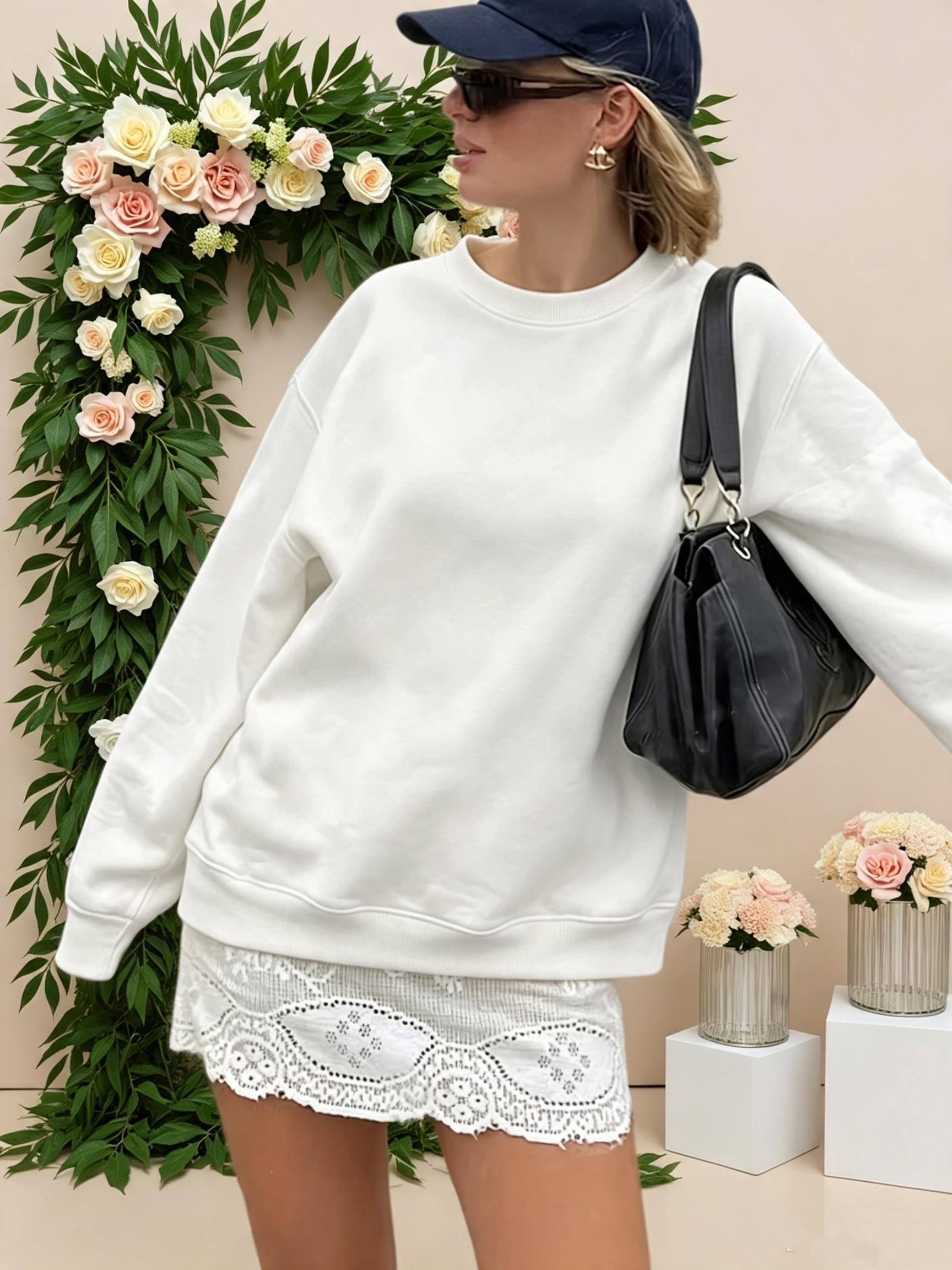 Casual Women's Solid Color Pul - Oversized Crewneck Fleece recension och pris