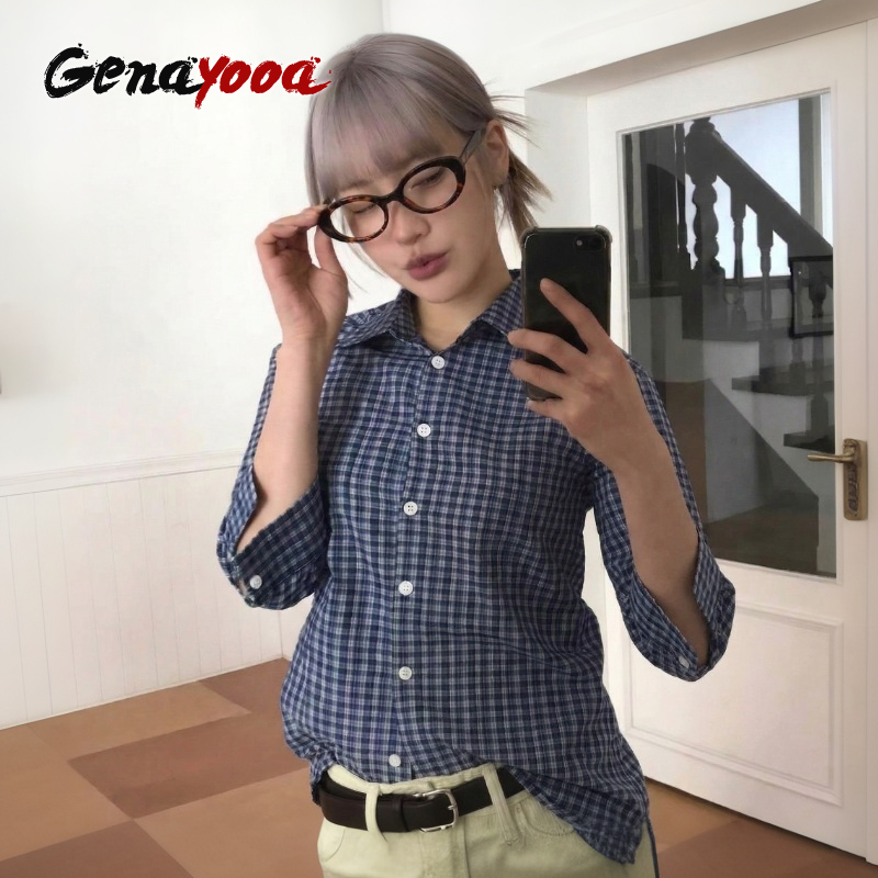 Genayooa Y2k Plaid Shirt Women - Street Fashion Japan recension och pris