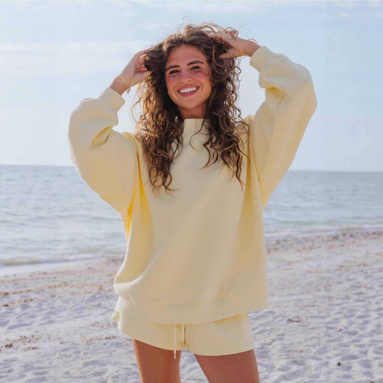Women Solid Color Fleece Two P - Oversized Crewneck Fleece recension och pris