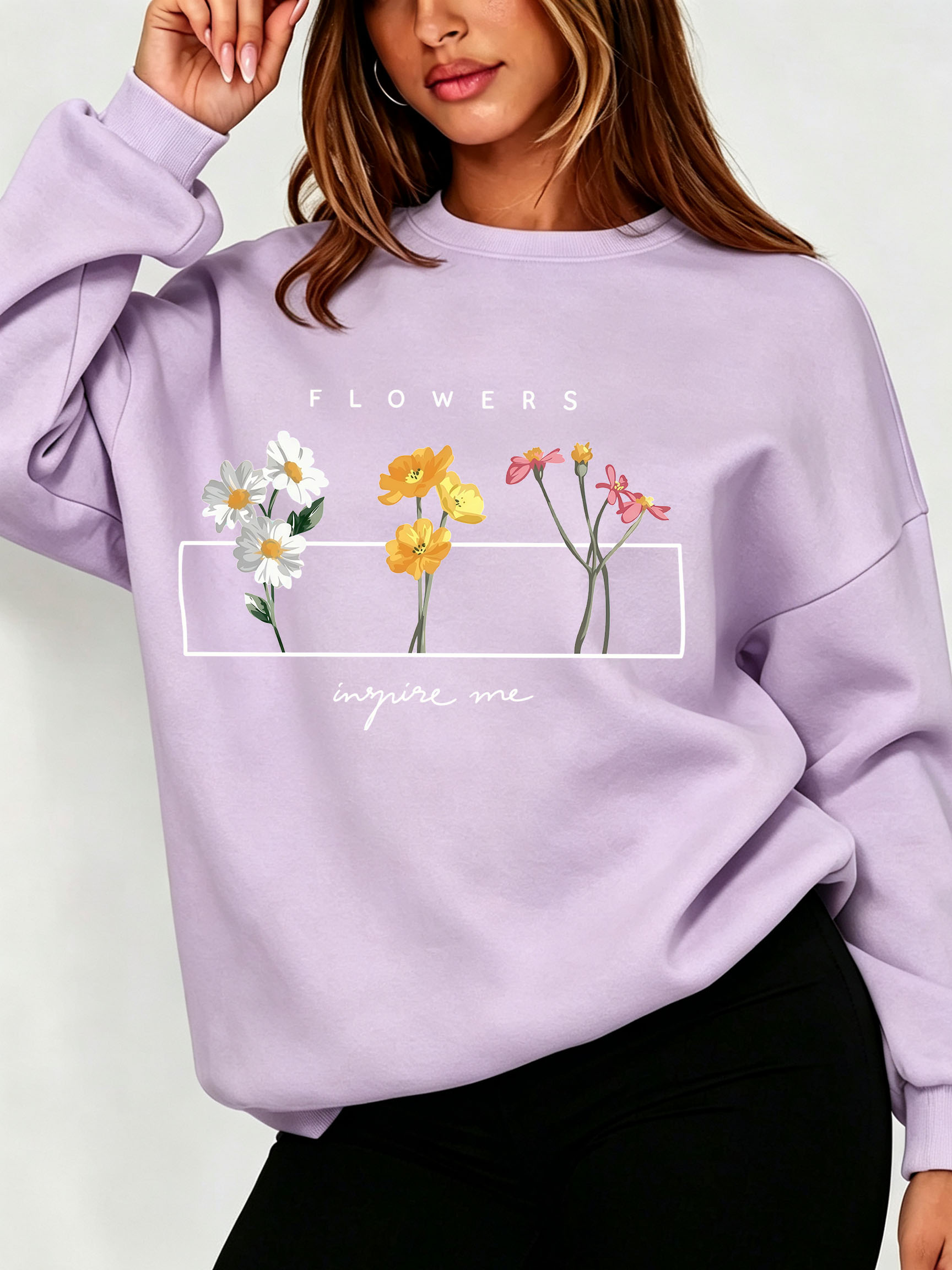 Women Daisy Floral Sweatshirt  - Oversized Crewneck Fleece recension och pris