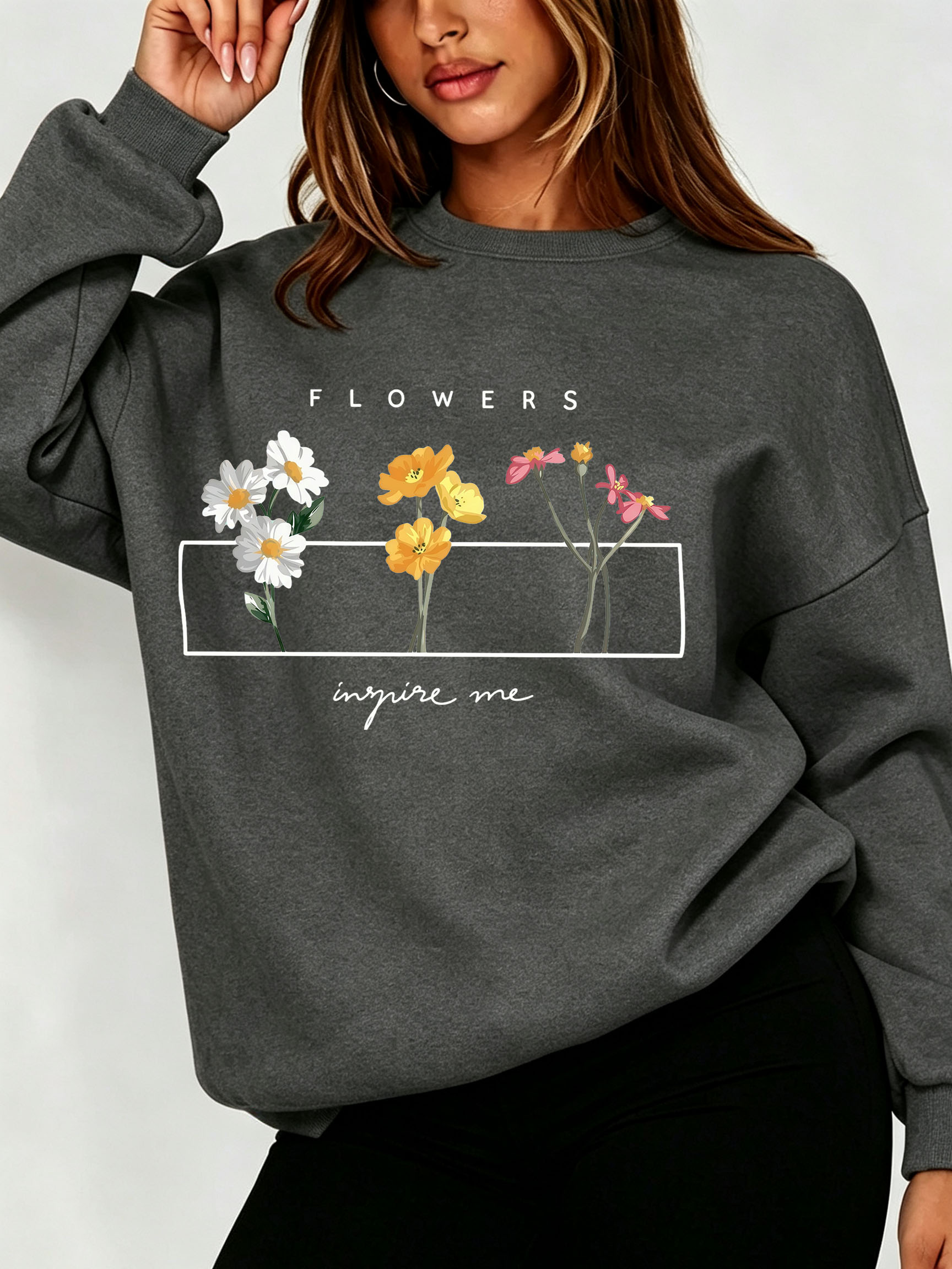Women Daisy Floral Sweatshirt  - Oversized Crewneck Fleece recension och pris