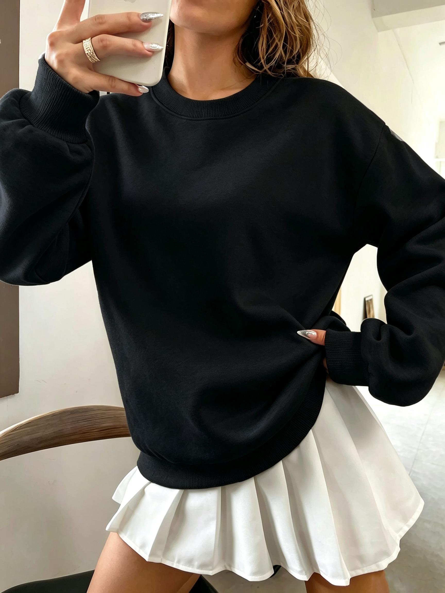 Korean Oversized Solid Color W - Oversized Crewneck Fleece recension och pris