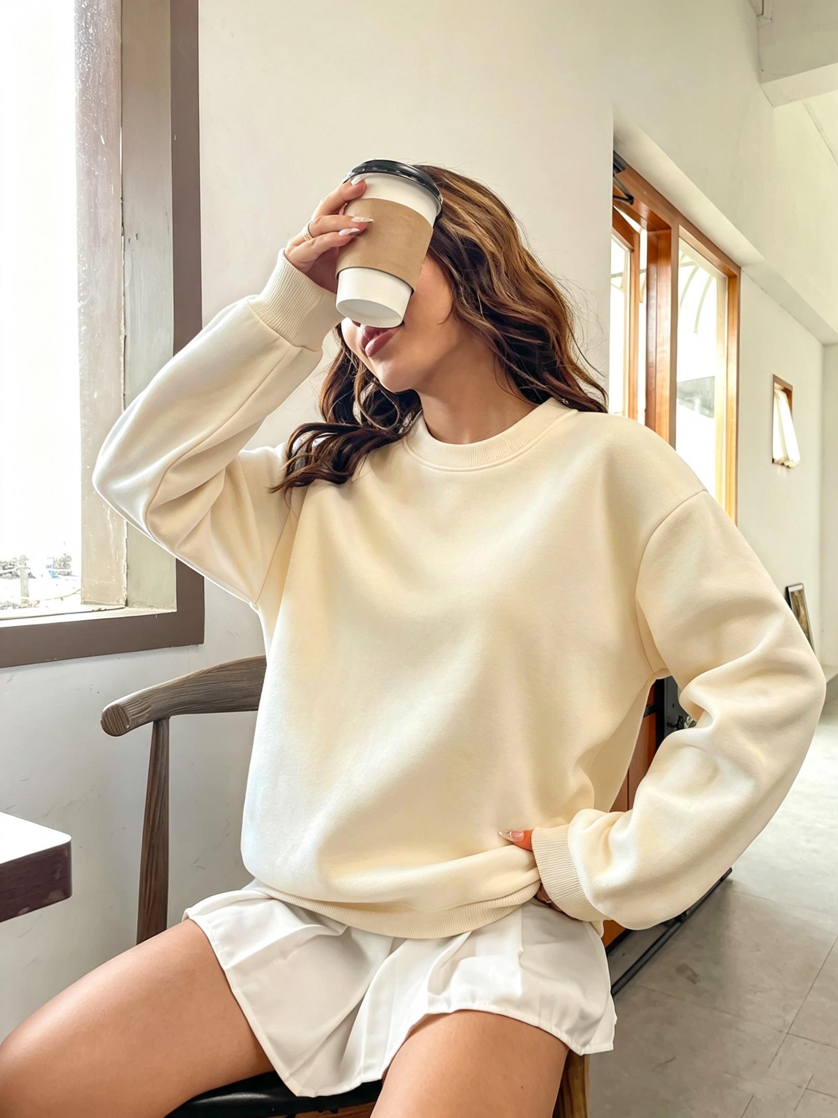 Korean Oversized Solid Color W - Oversized Crewneck Fleece recension och pris